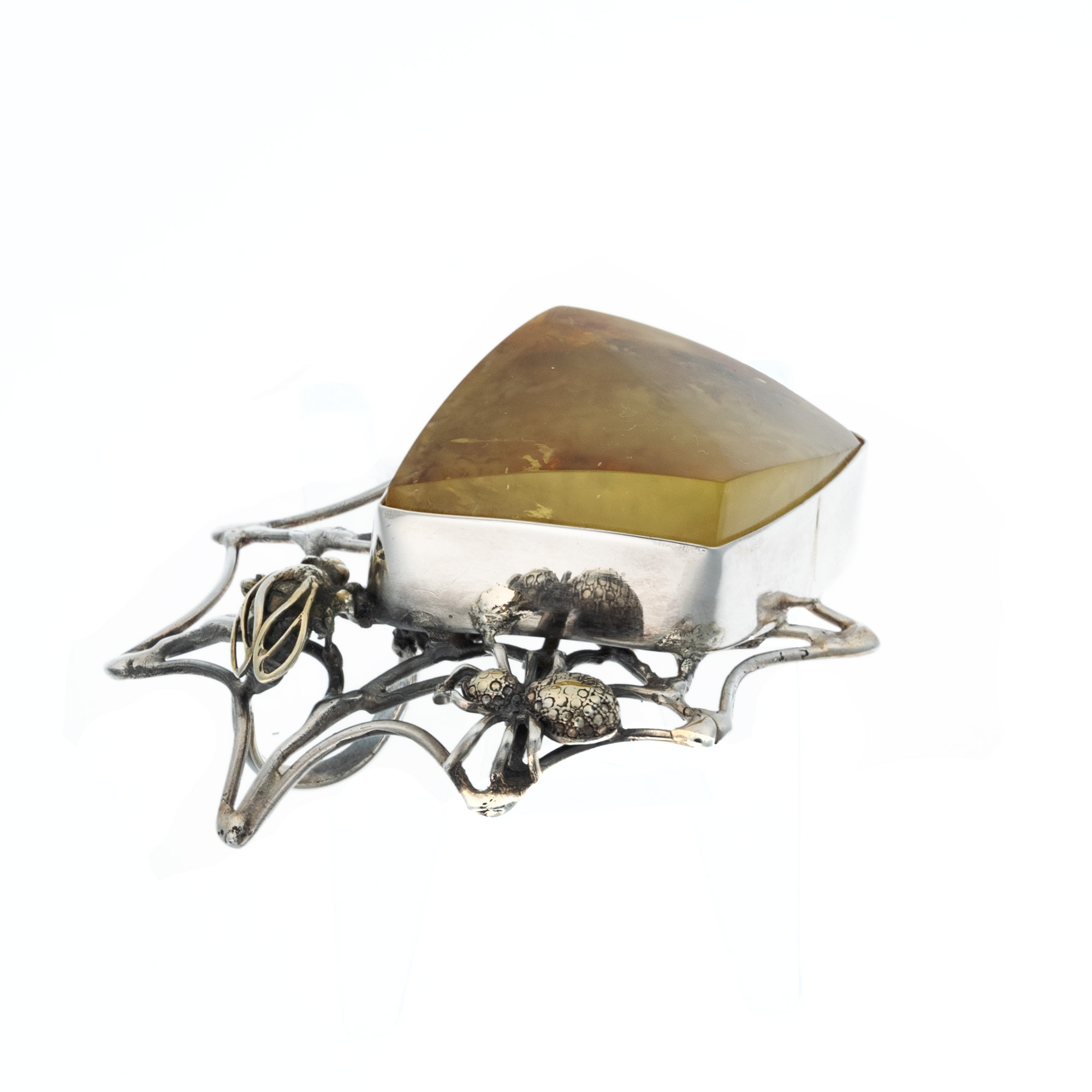 Sterling Silver and Baltic Amber Pendant with Spider and Fly 3